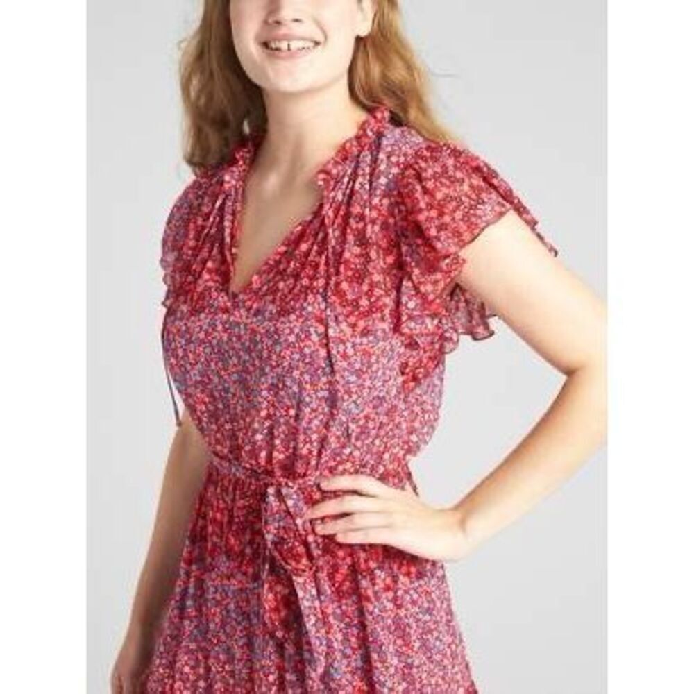 NEW GAP Women’s Small Tall Crinkle Print Flutter Sleeve Midi